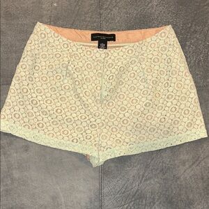 Victoria Beckham Floral Lace Shorts in Mint and Cream